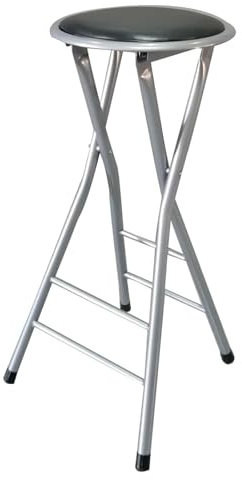 Sedia pieghevole portatile senza schienale 60 cm, sgabello da bar rotondo con poggiapiedi da banco altezza seggiolone per cucina e sala da pranzo sgabello salvaspazio (colore: argento)