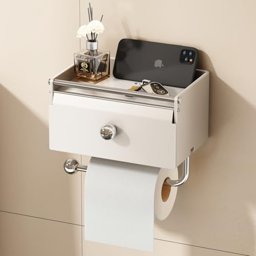 Voldra Toilettenpapierhalter Ohne Bohren, Klopapierhalter Mit Feuchttücherbox Klorollenhalter Kleben Wc Papier Halterung Zum Kleben Wc Rollenhalter Toilet Paper Holder Frontflip Design(Matt Weiß)