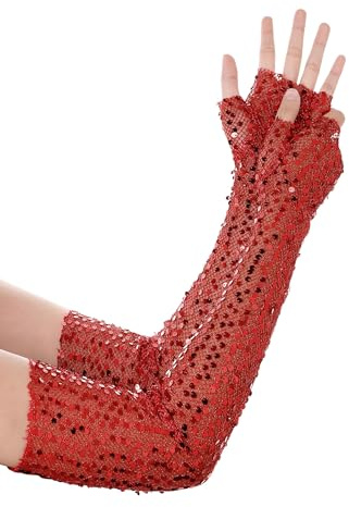 BABEYOND Lange Pailletten Handschuhe Opernhandschuhe | pailletten & mesh, leicht, atmungsaktiv, bequem, fingerlos, ideal für oper, hochzeit, weihnachten, karneval & bälle