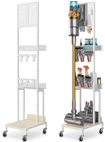 Vacuum Stand for Dyson V15 V12 V11 V10 V8 V7 V6 Gen5, Standing Dock with Accessory Holder, Vacuum Attachments for Dyson Replacement Parts, Floor Docking Station with Cordless Vacuum Storage Organizer