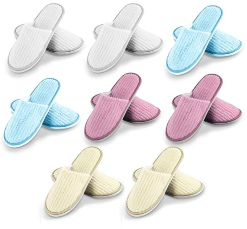 8 par frottétofflor, hotelltofflor, flerfärgade tofflor, 28,5 x 11,5 cm, frottétofflor, färgglada gästtofflor (vit + beige + röd + blå)