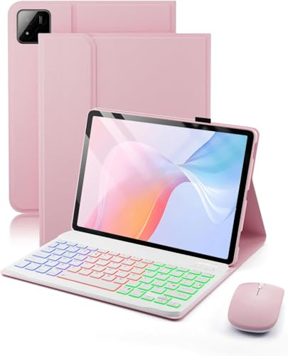 Para Xiaomi Pad 7 / Pad 7 Pro (2024) / Xiaomi Pad 8 / Pad 8 Pro (2025) 11.2 Pulgadas funda con Teclado inalámbrico Bluetooth retroiluminado (teclado QWERTY, distribución española) y ratón , Rosa