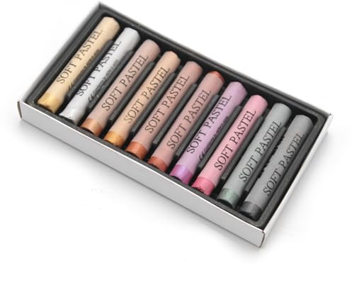 Paintersisters Juego de 10 tizas en colores pastel blandos, metálicas, con efectos brillantes, suaves pasteles para dibujar, pintar y destacar, alta intensidad de color