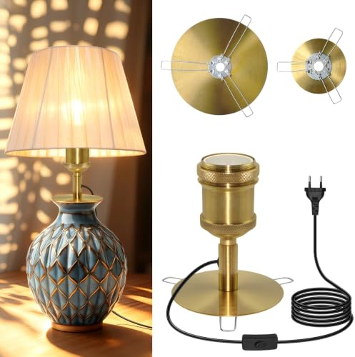 WPQIUZS Lampenfassung für Flaschen E27, DIY Vase Lampen Armaturen Kit für Tischlampe, Flaschenlampe fassung mit 2.4M Kabel, Flaschenlicht Zubehör für Heimdekoration, Nachtlese Lerntischlampe, Gold