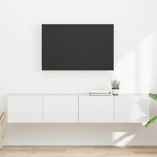 Boltkex TV-väggskåp, set, 2 stycken, glänsande, vitt, av trämaterial, 78,5 x 31 x 29,5 cm, 2 90° svängdörrar, 4 vägghyllor, mediemöbler för vardagsrum och hemmabio