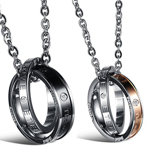OIDEA Bijoux Acier Inox Homme et Femme 2 Pendentif Anneau d'Amitié - Collier Amoureux avec 2 Chaîne pour Les Couple - avec Sac Cadeau