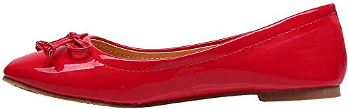 Jamron Women Lovely Bow Tie Ballerinas Comfy Square Toe Ballet Flats Slippers Pumps Dolly Shoes Red SN02911 UK2.5