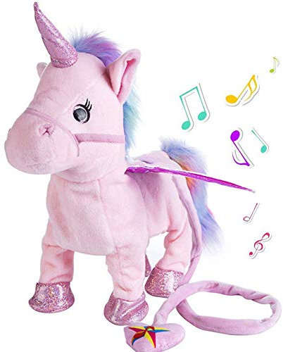 Aideal Singing and Walking Unicorn Soft Toy Electric Plush Toy Animated Music Toys for Baby Children Gifts (Pink)