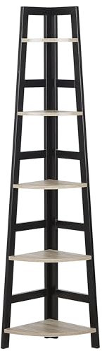 Beliani Libreria Angolare a Scala Nera 5 Scaffali Legno Chiaro 163 x 44 x 31 cm