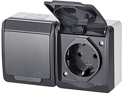 ELEKTRO-PLAST HERMES 2-Fach Zweifach Aufputz Steckdose IP44 Wassergeschützt Anthrazit Grau