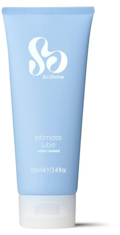 So Divine - Unscented Water Based Lube Classic Lubricant Gel - 100ml. Non Sticky, Long Lasting Waterbased Lube. Vegan Friendly, Safe to Use with Latex Condoms & All Sex Toys. Made in The UK.