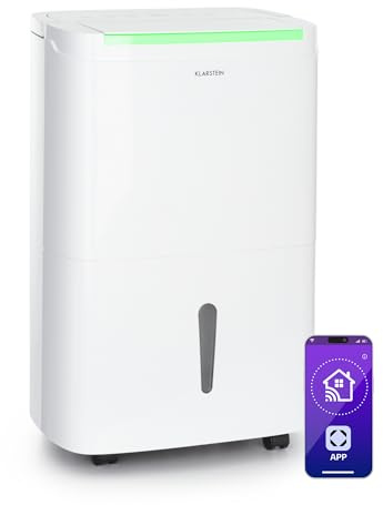 Klarstein DryFy Connect Dehumidifier - WiFi Interface, Adjustable Target Humidity, Timer, Whisper Quiet, Dehumidification Capacity 30L / 24h, 230 m³ / h, Rooms of 25-30 m², 5 L Water Tank - White