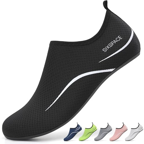 Sixspace Barefoot Water Shoes Men Women Lightweight Ladies Aqua Aerobics Shoes for Swim Running Surfing Driving Diving Kayaking Beach Yoga, 487 Black, 10.5 UK