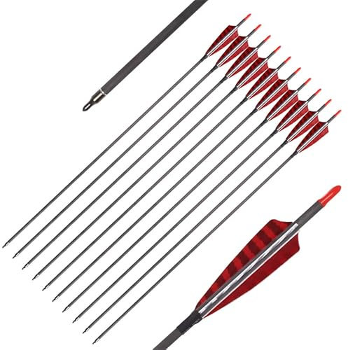 Elong Pure Carbon Arrows Türkei Feder Befiederung Jagdziel Bogenschießen 700 Spine für Compoundbögen Recurve Traditioneller Bogen Langbogen 30 Zoll Schaft (12 Stück)