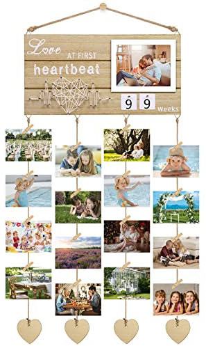 KAMEUN Cadre photo avec pinces et laisse, cadre photo en bois, collage de photos avec 24 mini pinces à linge