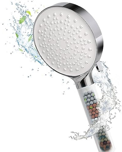 Newentor Shower Head with Filiter, Ionic Shower Head Handheld Contains 6 Sprays Saving Power High Pressure for Hard Water ShowerHead Chrome with Extra Replaceable Filter Beads
