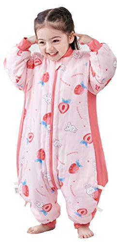 Chilsuessy Schlafsack Baby Winter Schlafsack mit Füßen 2.5 Tog Kinder Ganzjahres Schlafsack mit Beinen Junge Mädchen Schlafanzug, Süße Erdbeere, 110/Baby Höhe 95-105cm
