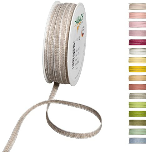 Halbach Sidenband dekorationsband med linnekanter bredd: 7 mm längd 30 m, presentband för prydnad och design, gör-det-själv dekorband, färg: linne/vit