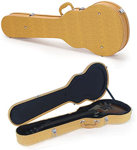 Ktaxon Electric Guitar Hard Case, Wooden Hard-Shell Protective Carrying Case for 39 Inch KLP-Style Electric Guitar with Lock Latch Padding, Yellow