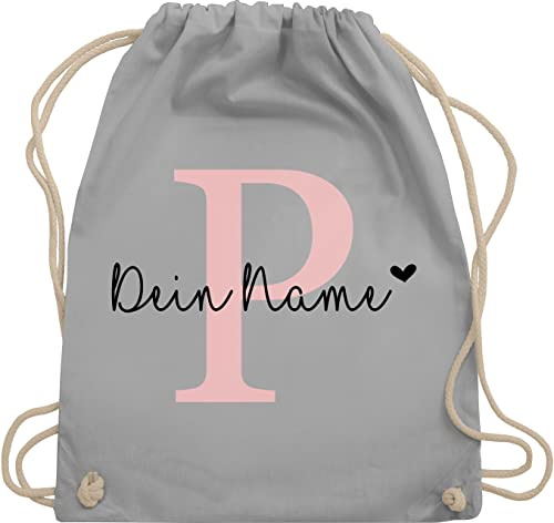 Turnbeutel Rucksack - Initialen - Buchstabe Anfangsbuchstabe - Unisize - Hellgrau - sportbeutel mädchen name schulkind beutel buchstaben p stoffbeutel kinder turnsack kindergarten personalisierte