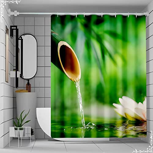 Dsnyu Duschvorhang 180X200, Badezimmer Vorhänge Grün Bambus Polyester Duschvorhänge Eckdusche Waschbar für Badezimmer