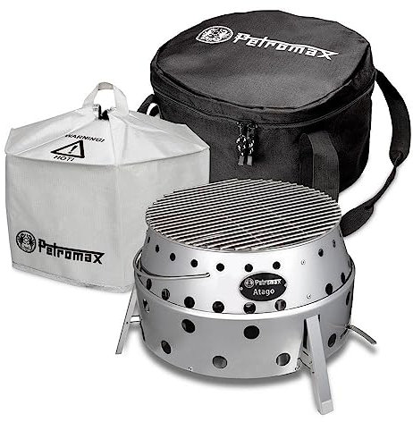 Petromax ATAGO Grill Set, 3-teiliges Set, ATAGO inkl. Transporttasche und Umluftkuppel, Atago 4-in-1 Grill, Ofen, Herd, Feuerschale - zum Outdoor Kochen und Backen