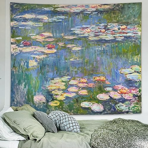 Avinyl Monet Waterlily Wall Tapestry Hanging, Green Floral Plant Art Poster for Bedroom Girls Boys, Small Nature Flower Pond, Watercolor Tapestries for Living Room Dorm Decor 51in X 60in