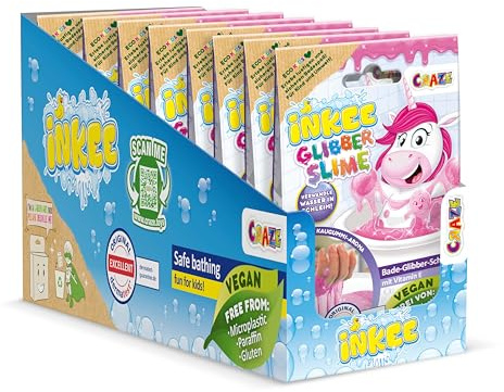 INKEE - Bath Slime Unicorn 10er Set | Bade-Glibber Schleim mit Vitamin E, pinkes Schleimpulver mit Bubble Gum Aroma, komplettes Verkaufsdisplay 10x 100g Schleimpulver