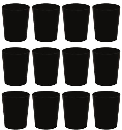 Dekorah 12 vasos de vidrio negro de melamina, vaso de plástico rígido reutilizable, muy resistente.