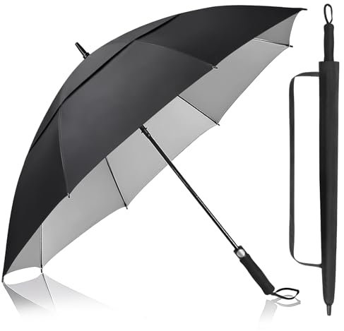 Kalolary 68 Zoll UPF 50+ UV Automatik Reise Golf Regenschirm, Extra große Automatische Regenschirm Golfschirme Foldable Doppelter für Damen und Herren (Schwarz)