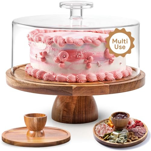 Homesphere Tortenständer aus Akazienholz mit Deckel, multifunktional, 30,5 cm, runder Kuchenhalter, Desserttisch-Display-Set & Charcuterie-Brett für Käse, Chips, Obstplatte,