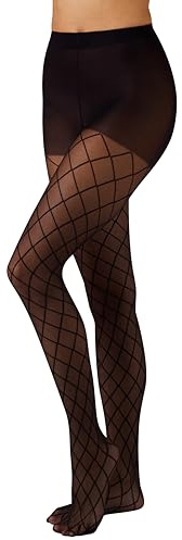 L'eggs Casual Women's Fashion Diamond Tights, Control Top, Sheer Toe, Black, Size Large/X Large(Pack of 1)