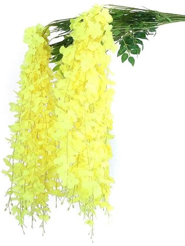 12 Stück künstliche Glyzinien-Blumen-Schnur zum Aufhängen, Girlande für Hochzeiten im Freien, Gartenbogen, Dekoration für Zuhause, Party, Dekoration, künstliche Blumen, Gelb, 24 Stück