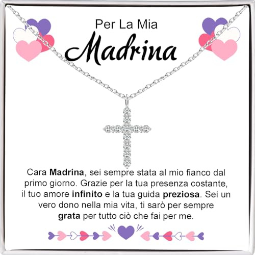 Bramart Collana Donna Madrina in Argento Sterling 925 e Pietre di Zirconia cubica Idea regalo per lei, Gioiello Madrine Idee Regali Ciondolo - Cofanetto con DEDICA incluso