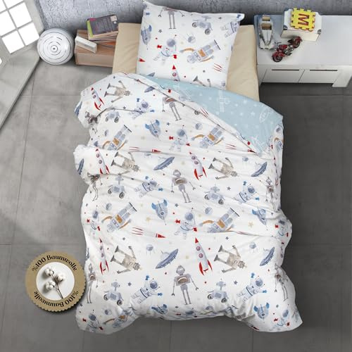 nordqueen Baby&Kinderbettwäsche Seersucker 100% Baumwolle Bettbezug aus Atmungsaktive, Weiche und Angenehme Schlafkomfort-ÖkoTex Zertifiziert (Astro, 100X135 cm)