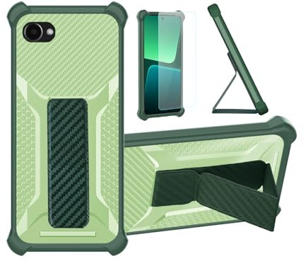 Aroepurt fodral kompatibelt med Orbic JOY 4G förbetalt telefonfodral skydd [med härdat glas skärmskydd] hybridfodral [vikbart stöd magnetiskt] [frostat anti-fingeravtryck] grön