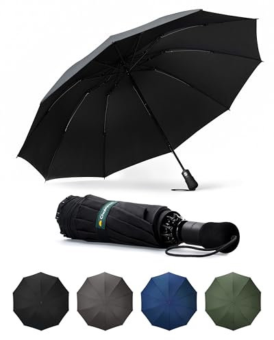 Chakipee Ombrello Pieghevole Compatto Pioggia - Nero Automatico Pioggia Grande Ombrelli Antivento Robusto Inverso - Portatile Uomo Donna da Viaggio Resistenti 210T 10 Stecche