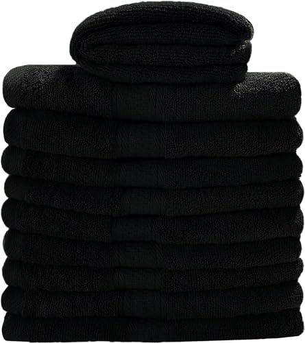 Myooka Badetuch-Set 10 Stück 600 G/m² 100% Frottee-Baumwolle Hochwertige Handtücher Sehr Saugfähig Für Badezimmer Dusche Täglichen Gebrauch – Maschinenwaschbar (50 X 100 cm, Schwarz)