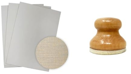 Artway Traditional Lino A4 Sheets – Ideal for Printmaking/Lino Printing – Pack of 3 Sheets - Grey & Wooden Handheld Printmaking Baren - Small - 53mm Diameter