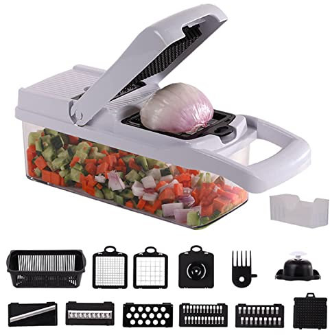 CVNIMV Hachoir à légumes, 14 en 1 réglable, Coupe-légumes, Hachoir à Nourriture, trancheuse à Mandoline de Cuisine, spiraliseur Manuel Multifonctionnel pour Fruits à Salade d'oignon et d
