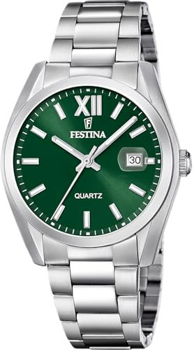 Festina Reloj Hombre Analógico de Acero Inoxidable 316l Plateado - Movimiento de Cuarzo - Calendario - Cristal Mineral Resistente - Resistente al Agua 5 ATM Elegante y Clásico F20707/8 Classics