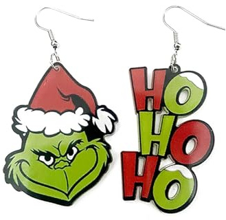 GAUEIOUR Grinch Boucles d'oreilles asymétriques, exagérées en acrylique, accessoires amusants de dessin animé, irrégulières de Noël, Acrylique, Pas de gemme