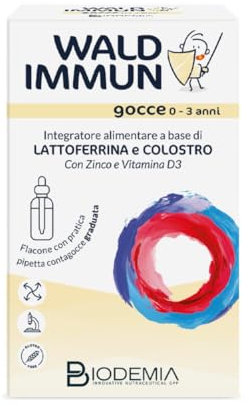 BIODEMIA | Waldimmun Gocce 0-3 Anni, Integratore Alimentare Bambini 0+, a Base di Lattoferrina e Colostro con Zinco e Vitamina D3, Favorisce le Difese Immunitarie, Flacone 20ml con Pipetta Contagocce