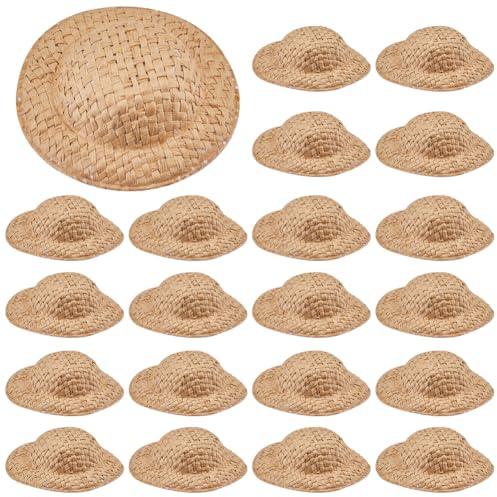 SUNNYCLU 40 Pieza Mini Sombrero Tejido Sombreros de Paja En Miniatura A Granel Vara de Oro Oscuro Tejido Casa de Muñecas Sombrero de Vaquero Decoración Muñeca Gorras Pequeñas para Manualidades Adorno