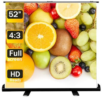 CNHRFGVD Pantalla de proyector de pie de 52 Pulgadas con Soporte, 4:3 HD 4K Pantalla de proyector con Bolsa de Transporte, Pantalla de Cine retráctil para Cine en casa, Exterior