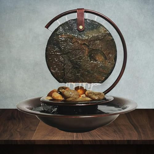 Weejian Interior Desktop Cascada Luna Fuente, decoración calmante Lluvia Sonidos meditación Relajación Fuente, Pizarra Natural Vista al agua Dormitorio Oficina Decoración de mesa-32x34cm