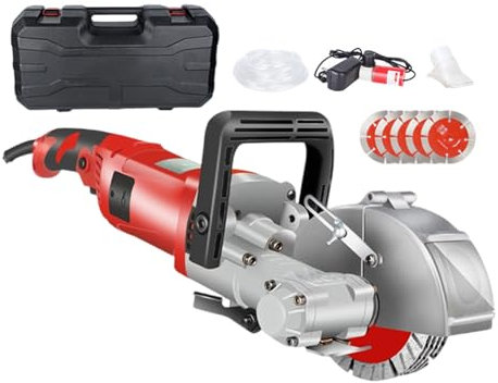 forplubossmmp Rainureuse Murale Électrique 4000 W | Rainureuse Murale 7500 TR/Min | Machine De Découpe De Rainures De Béton Électrique avec 5 Lames De Scie | Rainureuse Murale pour Bâtiment,Red