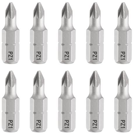 sourcing map Lot de 10 embouts de tournevis Pozi PZ1 à tige hexagonale de 6,35 mm de long - Embouts hexagonaux cruciformes magnétiques à fente en acier S2 pour tournevis électrique à percussion,