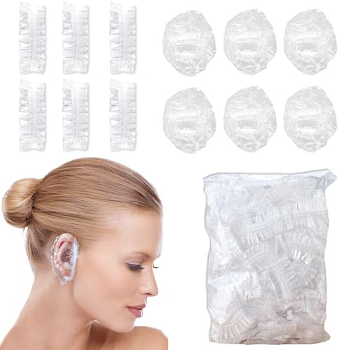200PCS Disposable Ear Covers, Waterproof Plastic Shower Ear Protector, Elastic Clear Earmuffs Accessories for Bathing Hair Dye Spa