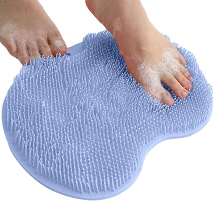 Tappetino per la pulizia dei piedi da doccia con ventose antiscivolo, tappetino per il massaggio dei piedi e della schiena da doccia, pulizia della schiena per uomini e donne (Blu)